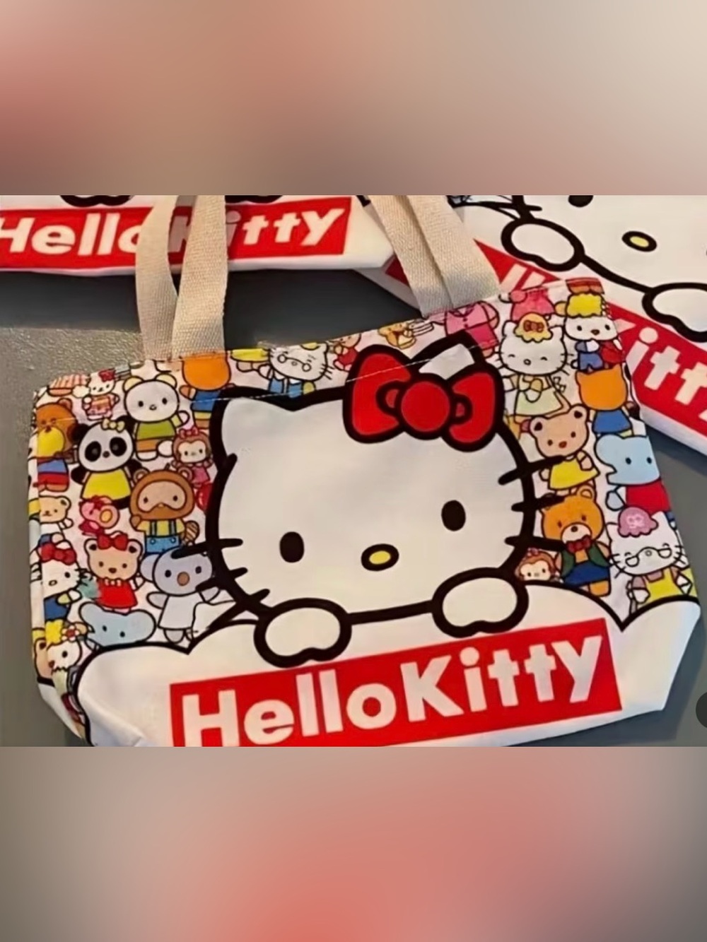 Hello Kitty Multicolor Cartoon Print Tote Bag with White Handles - Picture 2 of 3